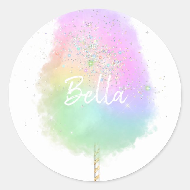 Cotton candy rainbow glitter cute classic round sticker (Front)