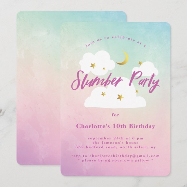 Cotton Candy Sky Slumber Party Invitation (Front/Back)