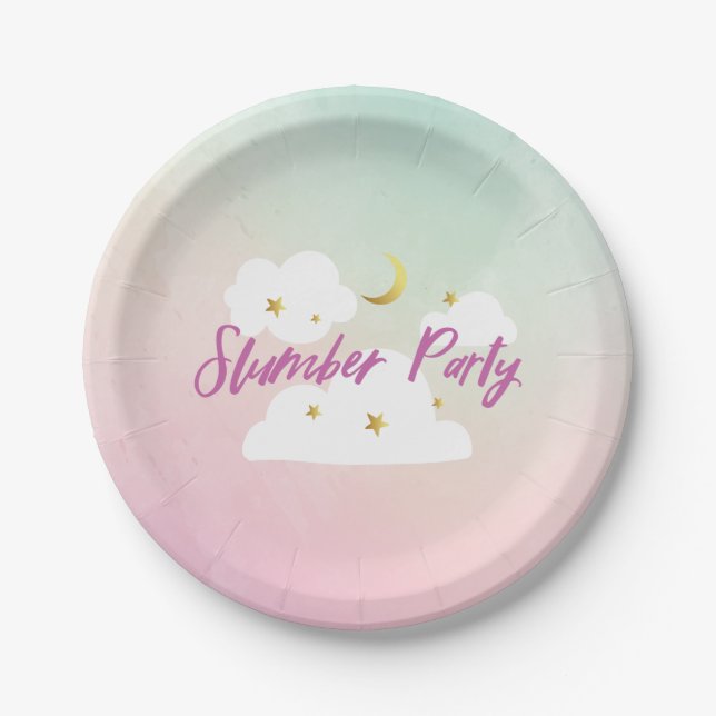 Cotton Candy Sky Slumber Party Invitation Paper Plate (Front)