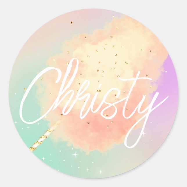 Cotton candy star dust peach teal purple pastel classic round sticker (Front)
