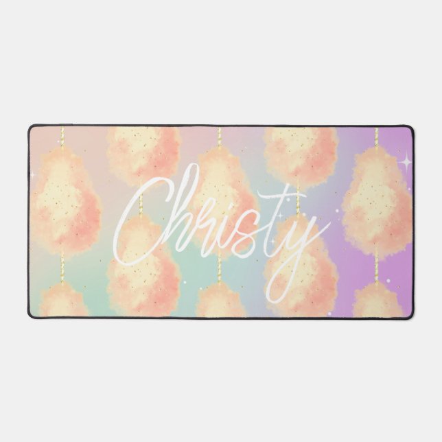 Cotton candy star dust peach teal purple pastel desk mat (Front)