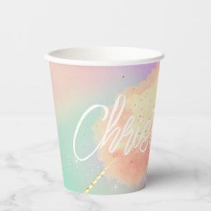 Cotton candy star dust peach teal purple pastel paper cups