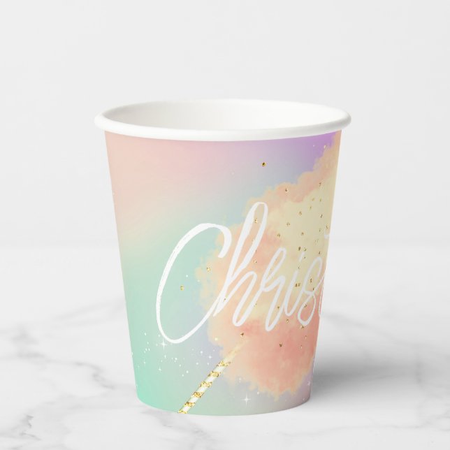 Cotton candy star dust peach teal purple pastel paper cups (Front)