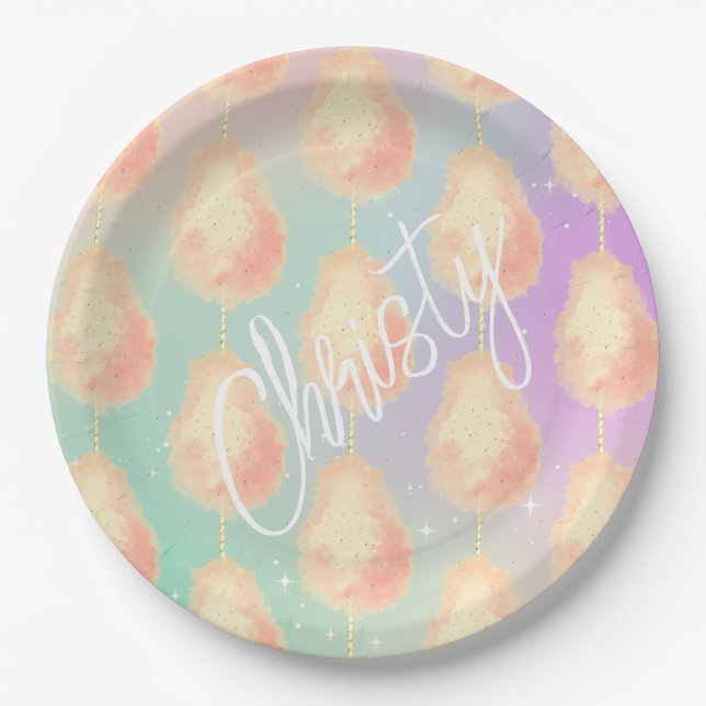 Cotton candy star dust peach teal purple pastel paper plate (Front)