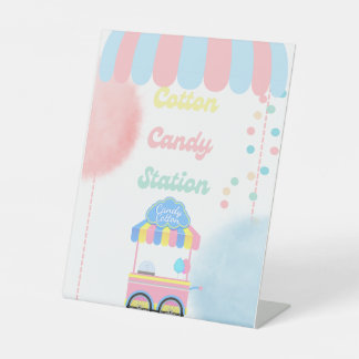 Cotton Candy Station Food Sign Tabletop Pasdestal 