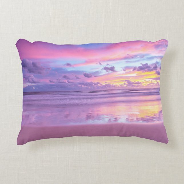 Cotton candy sunrise: beach view. decorative cushion (Front)