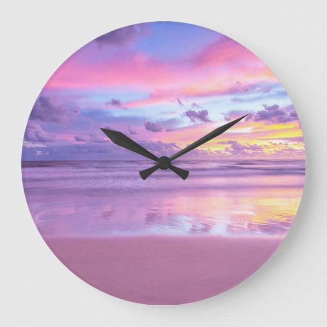 Cotton candy sunrise: beach view. large clock (Front)