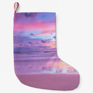 Cotton candy sunrise: beach view. small christmas stocking
