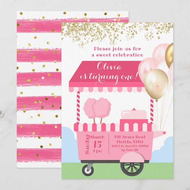 Cotton Candy Sweet Celebration Birthday Invitation (Front/Back)