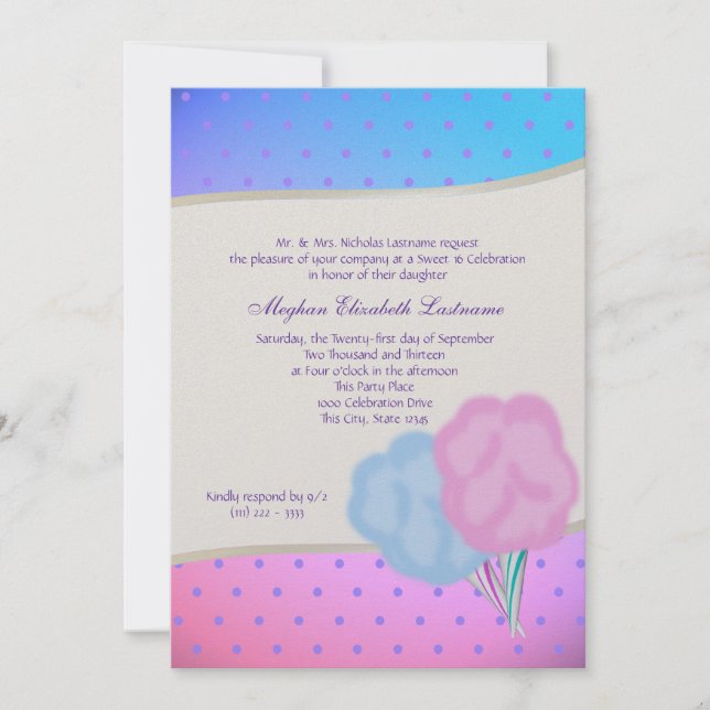 Cotton Candy Sweet Sixteen Birthday Invitation (Front)