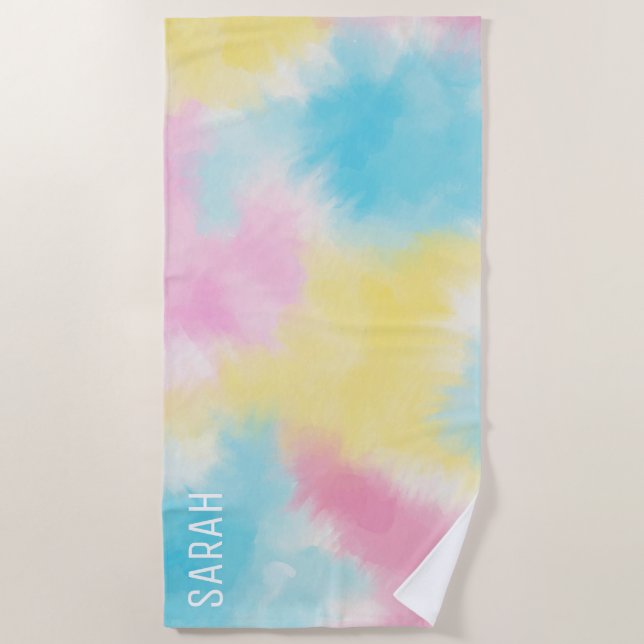 Cotton Candy Tie Dye Pattern Personalised Beach Towel (Front)