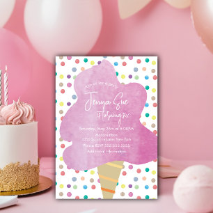 Cotton Candy Watercolor Dots Carnival Birthday  Invitation