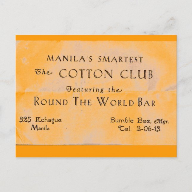 cotton club, manila postcard (Front)