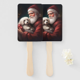 Cotton De Tulear With Santa Claus Christmas Hand Fan