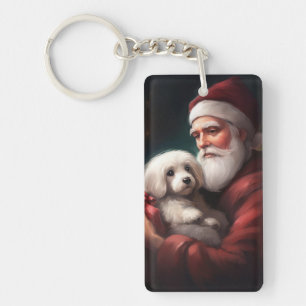Cotton De Tulear With Santa Claus Christmas Key Ring