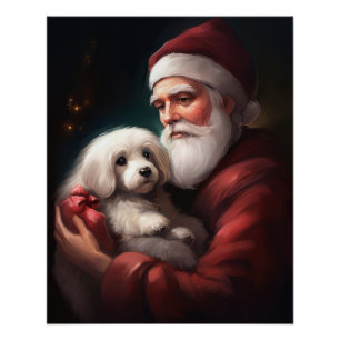 Cotton De Tulear With Santa Claus Christmas Poster