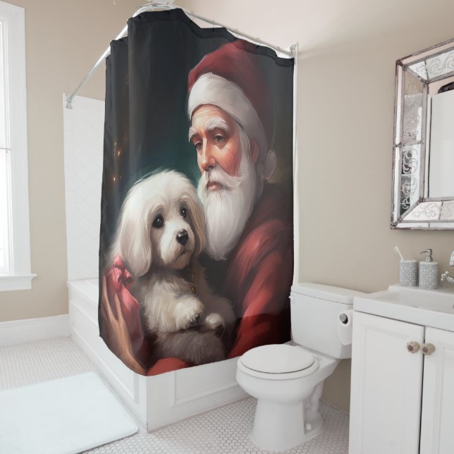 Cotton De Tulear With Santa Claus Christmas Shower Curtain (In Situ)