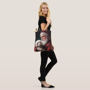 Cotton De Tulear With Santa Claus Christmas Tote Bag
