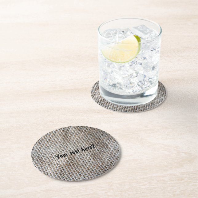 Cotton Fabric Linen Grey Burlap Natural Pattern Round Paper Coaster (Insitu)