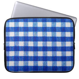 cotton fabric texture blue chequered laptop sleeve