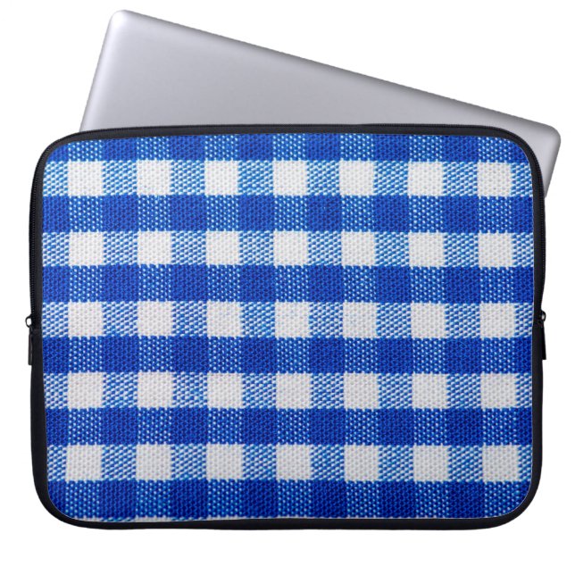 cotton fabric texture blue chequered laptop sleeve (Front)