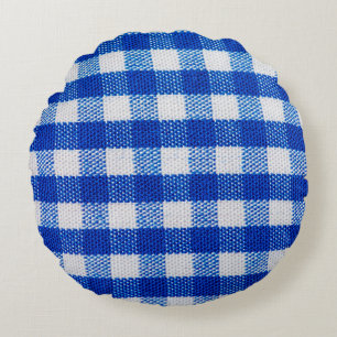 cotton fabric texture blue chequered round cushion