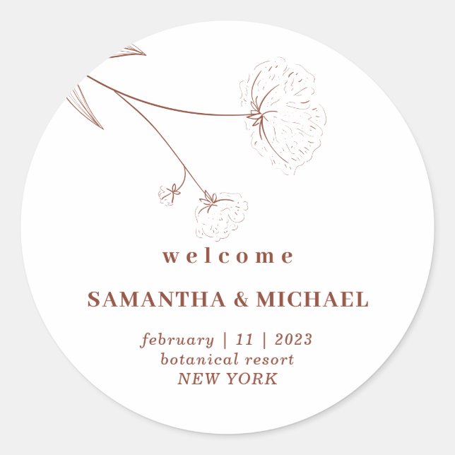 Cotton Floral Terracotta Indie Welcome Wedding Classic Round Sticker (Front)