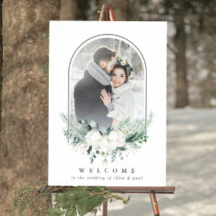 Cotton Flower Arched Frame Photo Wedding Welcome  Poster