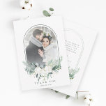 Cotton Flower Arched Frame Wedding Photo Thank You Card<br><div class="desc">This wedding thank you card features your photo in an arched frame,  a bouquet of cotton flowers with leaves,  and custom thank you message on the back. For more advanced customisation of this design,  please click the BLUE DESIGN TOOL BUTTON.</div>
