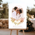 Cotton Flower Bouquet Photo Fall Wedding Welcome  Poster<br><div class="desc">This wedding welcome sign (poster) features your photo in an arched frame,  and a bouquet of cotton flowers with fall foliage. For more advanced customisation of this design,  please click the BLUE DESIGN TOOL BUTTON. Matching items are also available.</div>