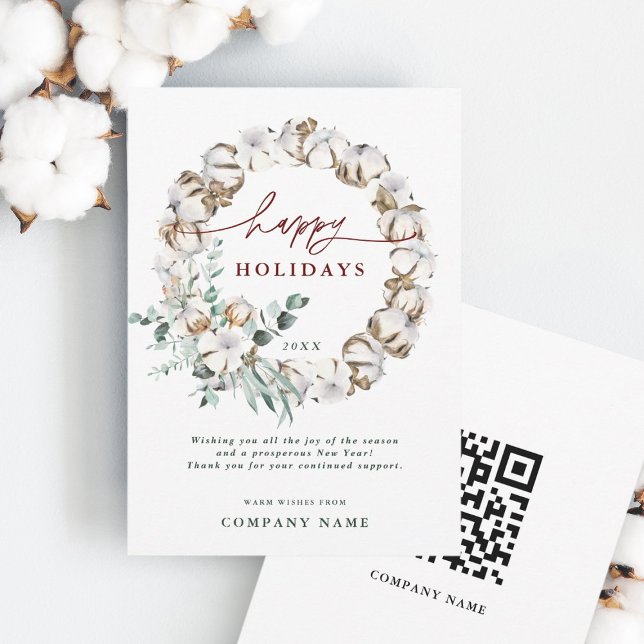 Cotton Flower Business Holiday Card with QR Code (Creator Uploaded)