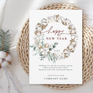 Cotton Flower Business New Year Card with QR Code