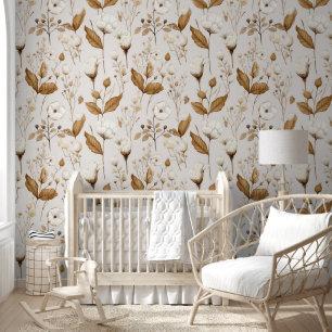 Cotton Flowers Earthy Neutral Colours Wallpaper