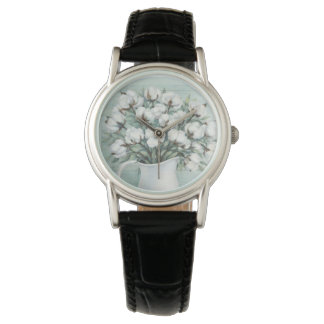 Cotton Flowers Farmhouse Rustic Watch