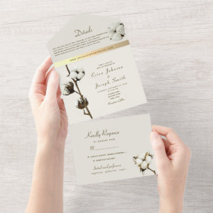 Cotton Flowers Wedding All In One Invitation