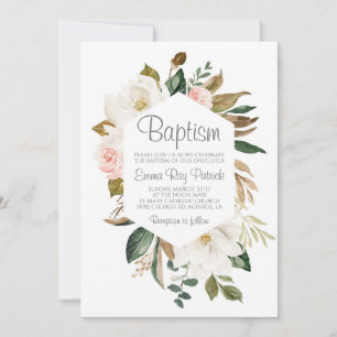 Cotton Greenery Baptism Invitation