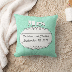 Cotton is the 2nd Wedding Anniversary Mint Damask Cushion
