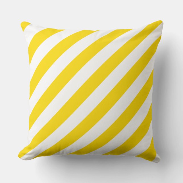 Cotton Large Throw Pillows Yellow White Striped (Front)