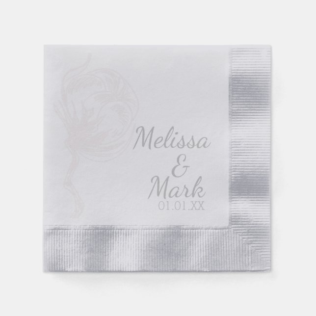 Cotton Plant Botanical Monogram Silver Napkin (Front)