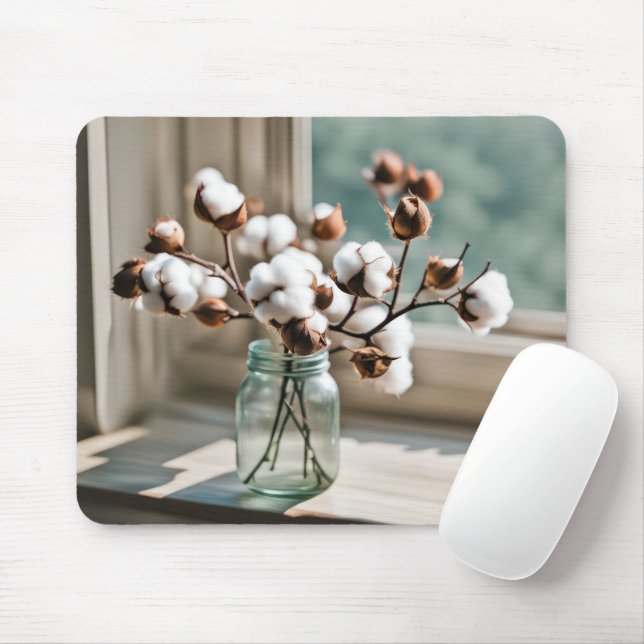 Cotton Plant Branch Bouquet Mouse Mat (With Mouse)