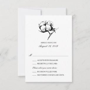 Cotton Plant Etching Wedding RSVP Card