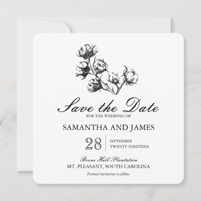 Cotton Plant Etching | Wedding Save the Date (Front)