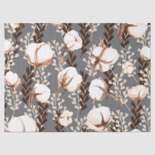 Cotton Plant Pattern Grey Tissue Paper