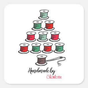 Cotton Reel Christmas Tree Handmade by paper Square Sticker