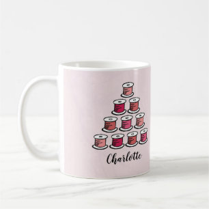 Cotton reel pink sewing coffee mug