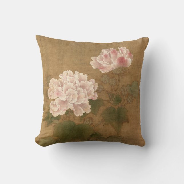 Cotton Rose Blossoms Antique Oriental Chinese Art Cushion (Front)