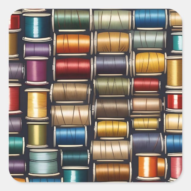 Cotton thread reels. square sticker (Front)