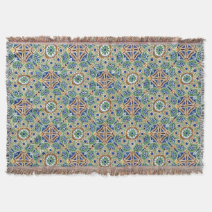 Cotton Throw Blanket with fringe, Medallion design