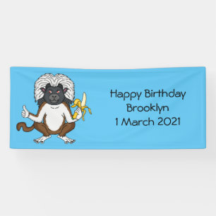 Cotton Top Tamarin monkey cartoon illustration Banner