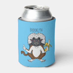 Cotton Top Tamarin monkey cartoon illustration Can Cooler
